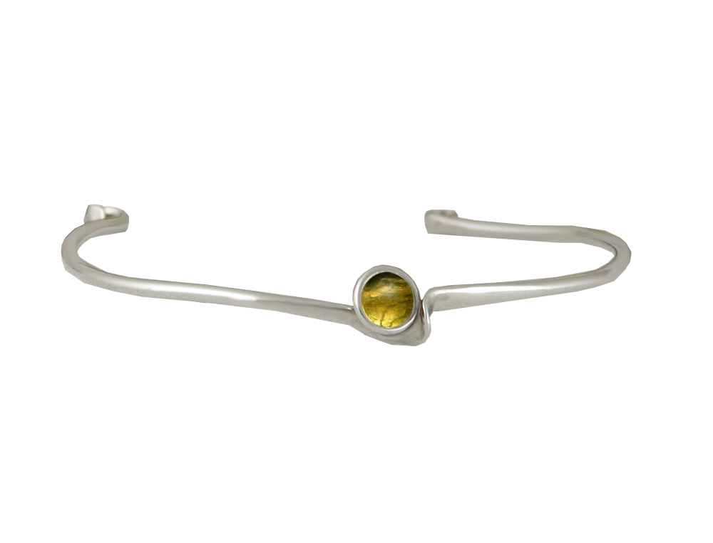 Sterling Silver Wave Cuff Bracelet With Citrine